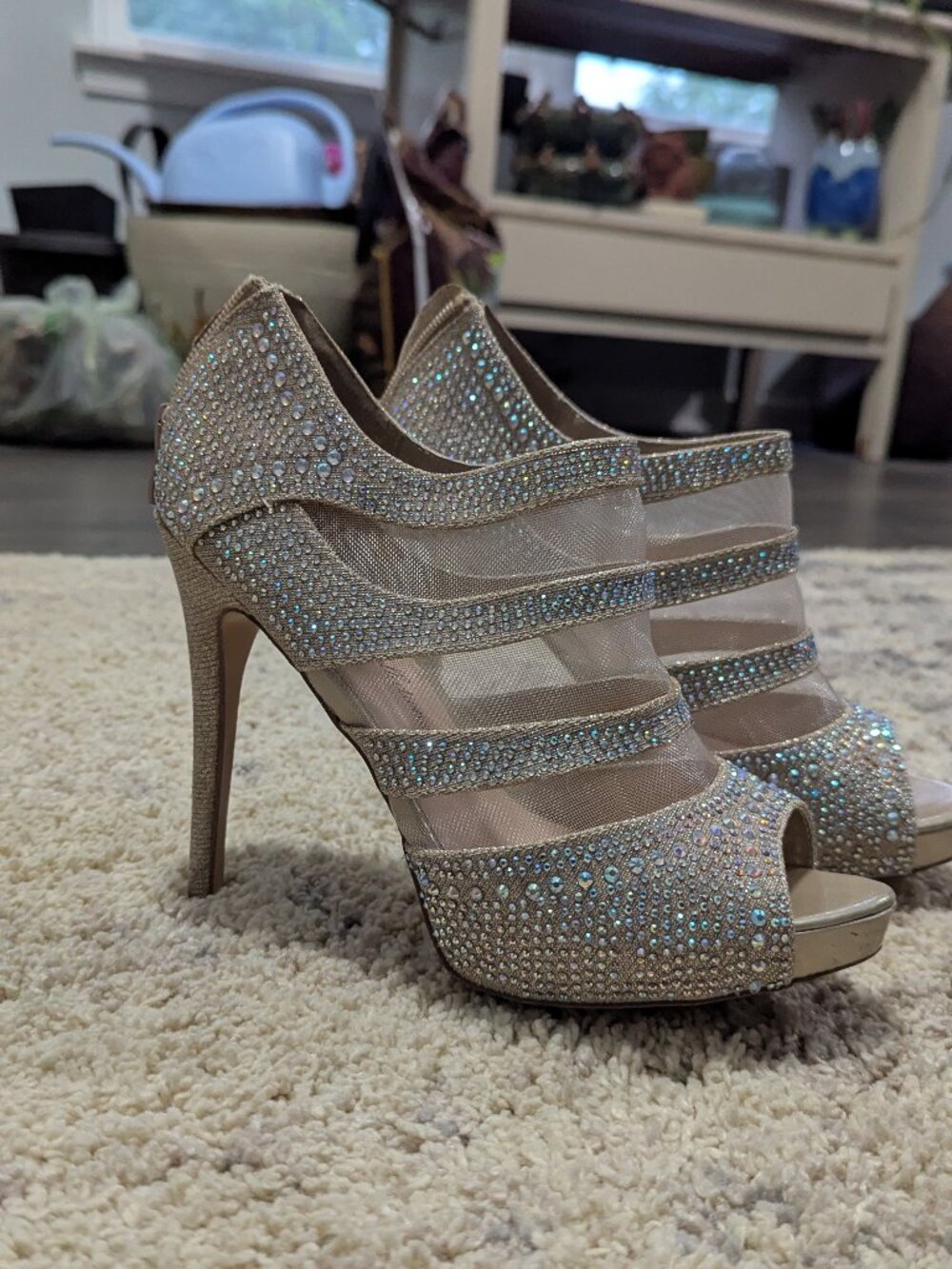 De Blossom Collection Heels with Mesh and Rhinestones